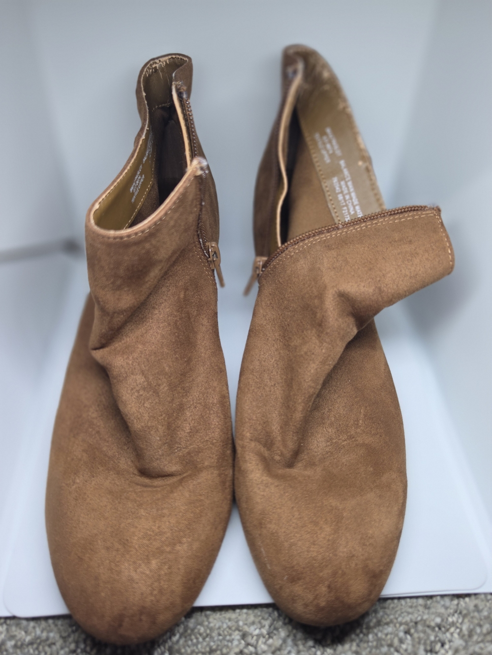 Women's Brown Suede Ankle Booties with Side Zip